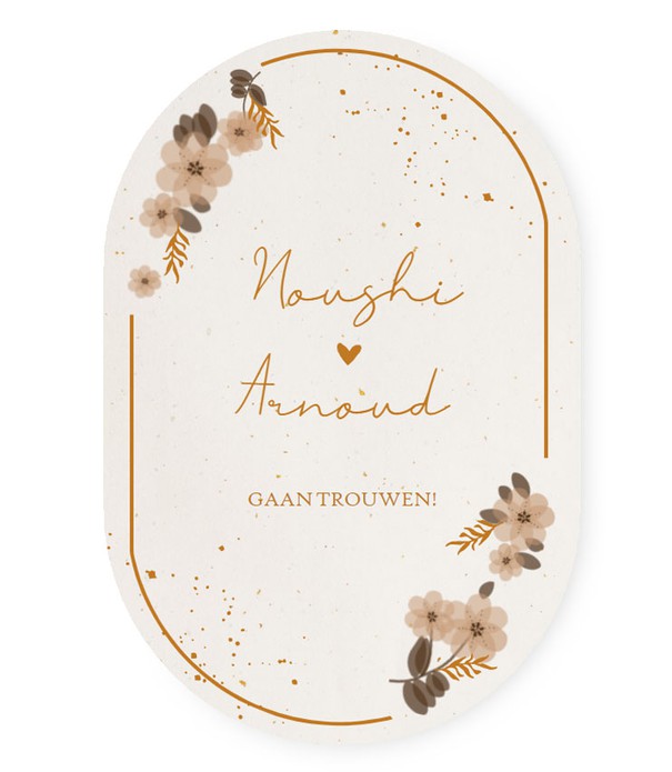 Ovaal trouwkaart met bloemen en folie