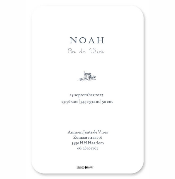 Geboortekaartje bosdieren lijntekening