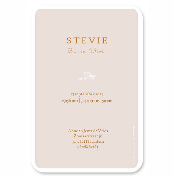 Geboortekaartje bosdieren lijntekening