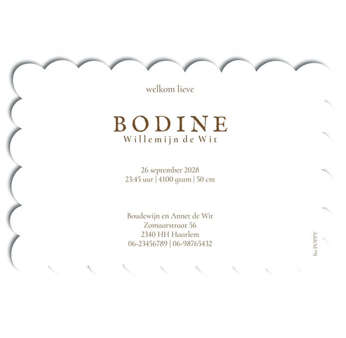 Een uniek foto geboortekaartje in biscuit vorm! Dat is weer eens wat anders dan vierkant of rechthoek. Met een foto of effen achtergrond heb je een heel bijzondere vorm geboortekaartje. Je kunt met de editor zelf aan de slag of je vraagt om onze gratis hu