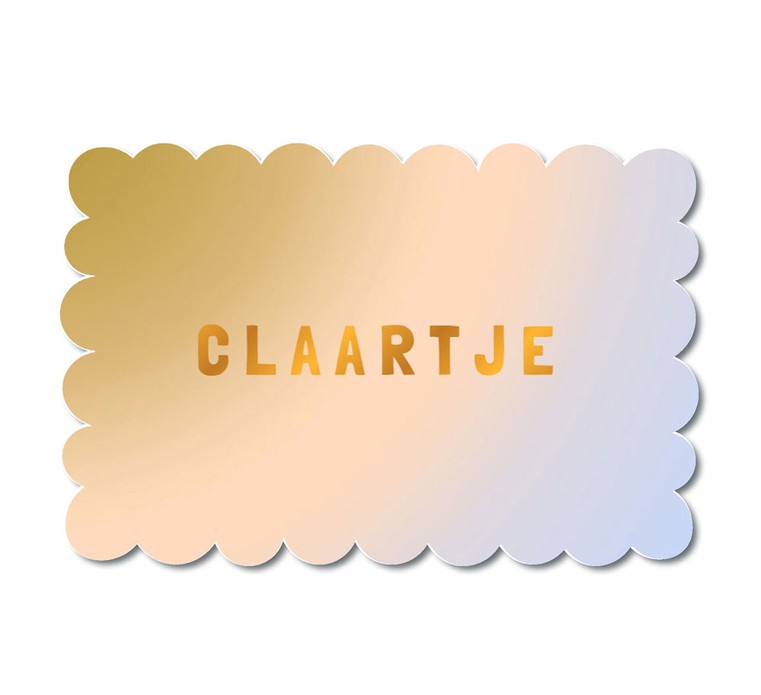 Geboortekaartje met kleurverloop met golvende rand. Een kaartje in biscuit vorm in prachtige kleuren. Je kunt ervoor kiezen om het geboortekaartje te voorzien van folie, maar dat hoeft niet. Vraag eens een proefkaart aan.