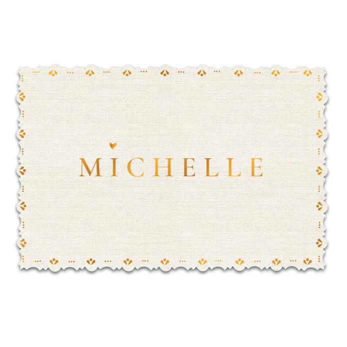 Een bijzonder geboortekaartje met schulprandje en gedrukt op linnen look. De structuur van linnen samen met folie is heel bijzonder en tijdloos. Een klassiek geboortekaartje waar je zelf de kleuren van aan kunt passen en helemaal naar jouw eigen zin kan m