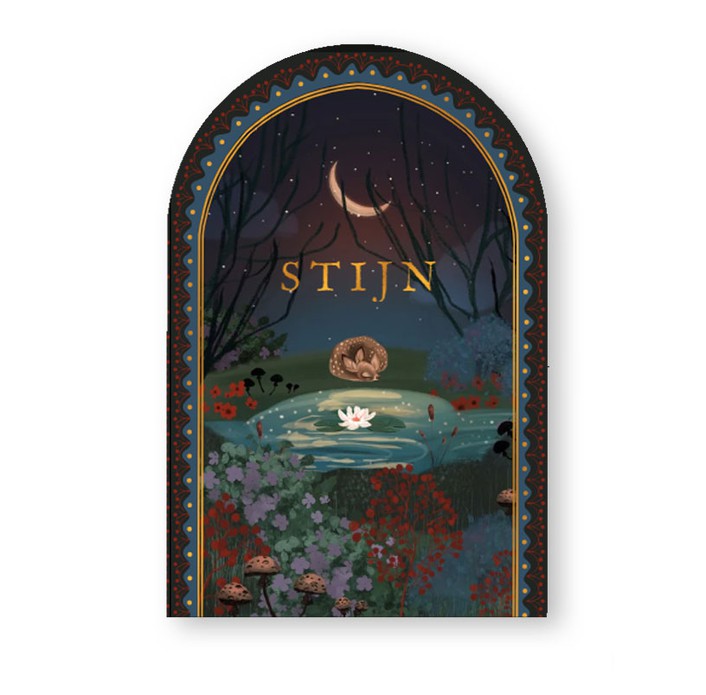 Een uniek illustratief geboortekaartje in bijzondere boog vorm. De decoratieve rand maakt het een speciaal en bijzonder geboortekaartje. Een dromerig tafereeltje met hertje in het bos. Kijk eens voor meer dromerige dieren geboortekaartjes bij Studio POPPY