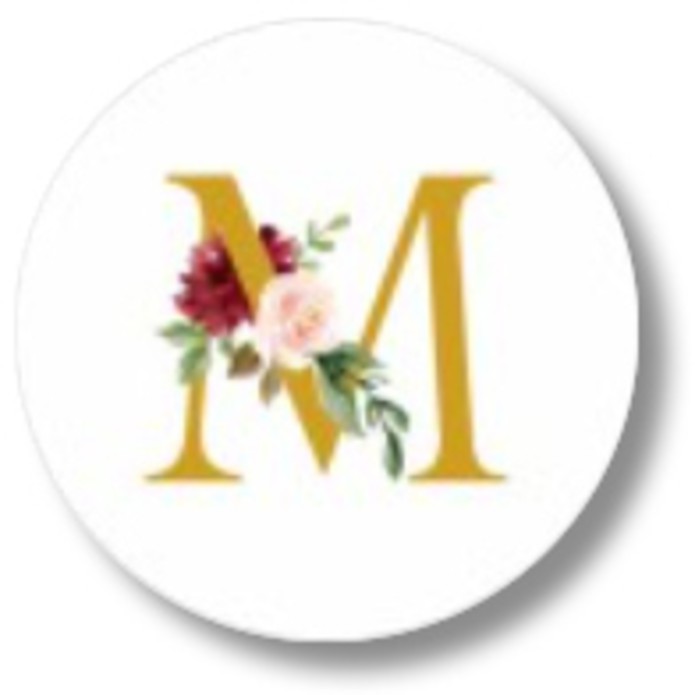 Sluitsticker monogram watercolour bloemen met echte folie