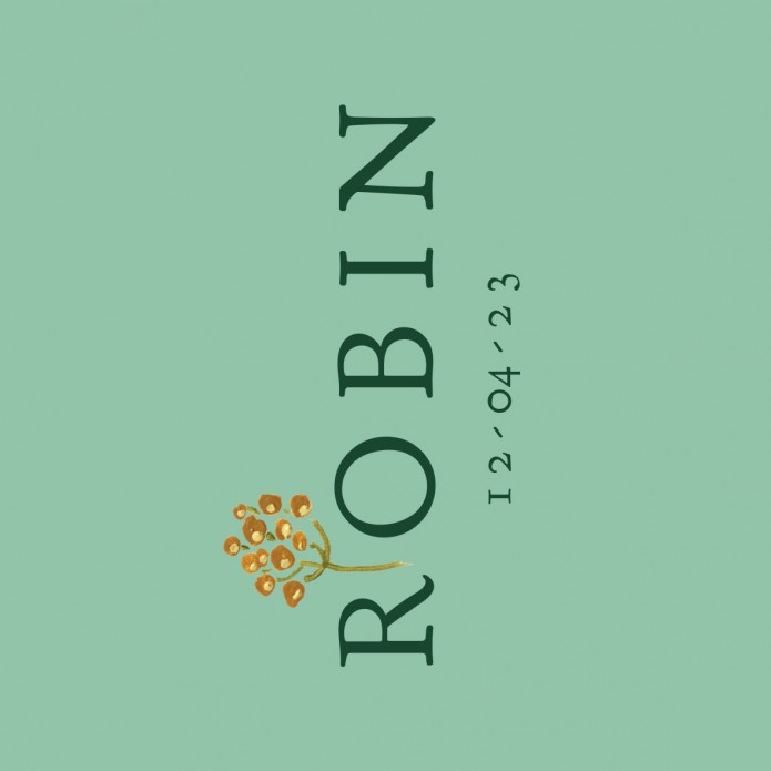 Geboortekaartje drieluik met initialen