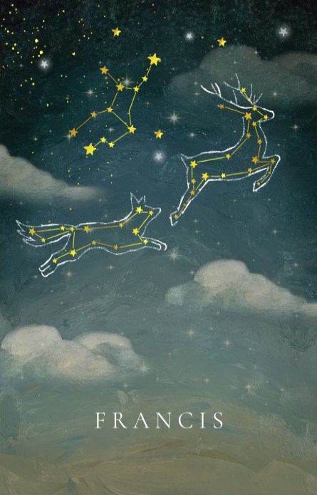 Dromerig geboortekaartje met sterrenbeeld en omniversum