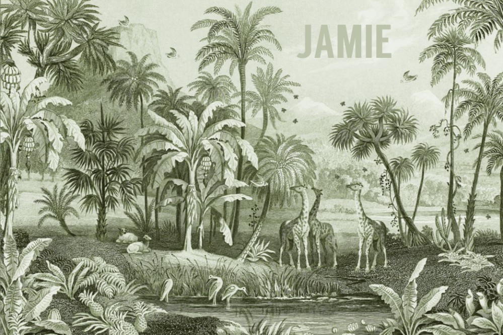 Geboortekaartje vintage jungle in mono tinten