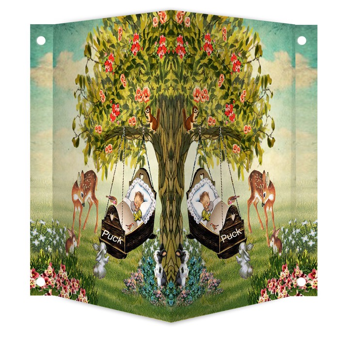 Geboortebord retro met wiegje aan de boom