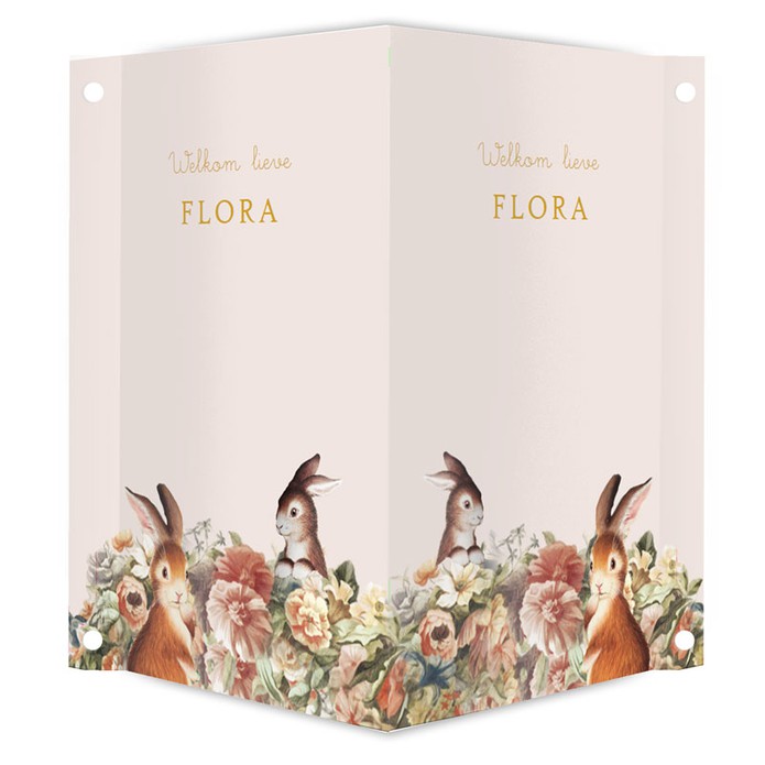 Geboortebord bloementuin met konijn