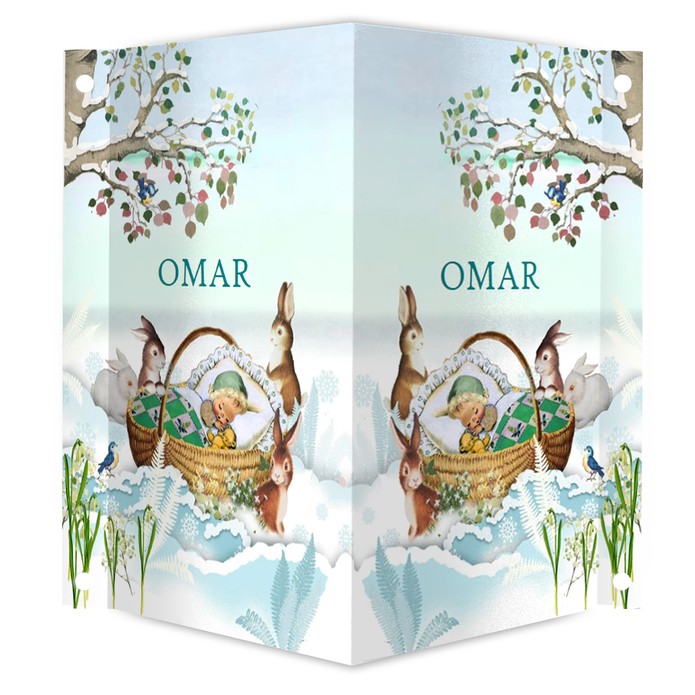 Geboortebord winter tuin met konijnen