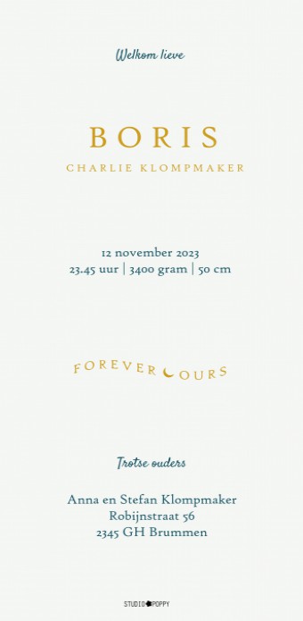 Geboortekaartje bohemian met babykleertjes, babykamer spulletjes in boho stijl in warme pastel tinten. Een lief geboortekaartje waar je met behulp van de beeldbank jouw eigen draai aan kan geven. Een bedje en een kapstokje of alleen het wandrekje met baby