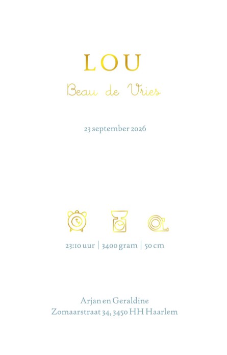 Geboortekaartje zonsondergang in aquarel en goudfolie. Een prachtige combinatie en een mooie symboliek voor jullie geboortekaartje. Het kan natuurlijk ook een zonsopgang zijn. De folie is te veranderen naar allerlei kleuren.