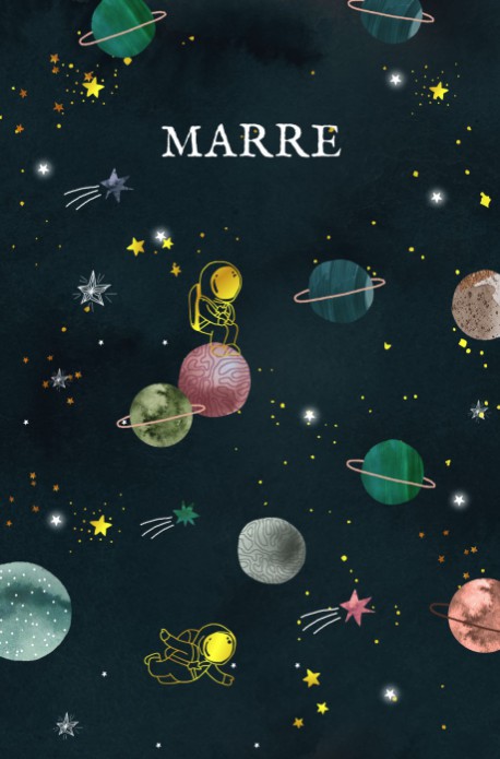 Een heel stijlvol geboortekaartje met originele handgeschilderde planeten en atronauten met accent in folie. Een stoer geboortekaartje met handgeschilderde details. Vraag eens een proefdruk aan.