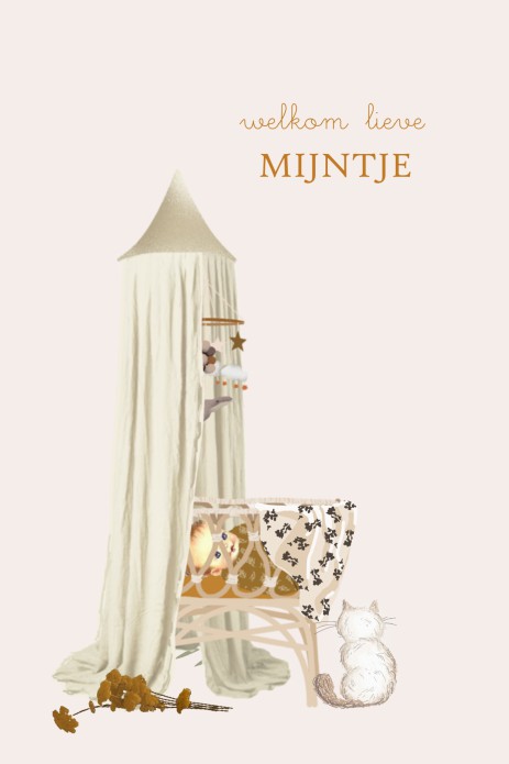 Geboortekaartje babybed met huisdier