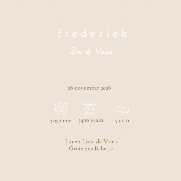 Geboortekaartje bohemian met babykleertjes, babykamer spulletjes in boho stijl in warme pastel tinten. Een lief geboortekaartje waar je met behulp van de beeldbank jouw eigen draai aan kan geven. Een bedje en een kapstokje of alleen het wandrekje met baby