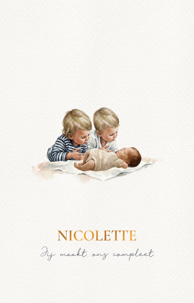 Geboortekaartje baby met grote tweeling broers