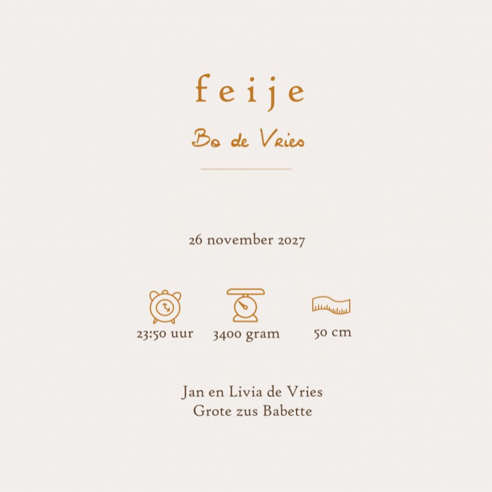 Geboortekaartje bohemian met babykleertjes, babykamer spulletjes in boho stijl in warme pastel tinten. Een lief geboortekaartje waar je met behulp van de beeldbank jouw eigen draai aan kan geven. Een bedje en een kapstokje of alleen het wandrekje met baby