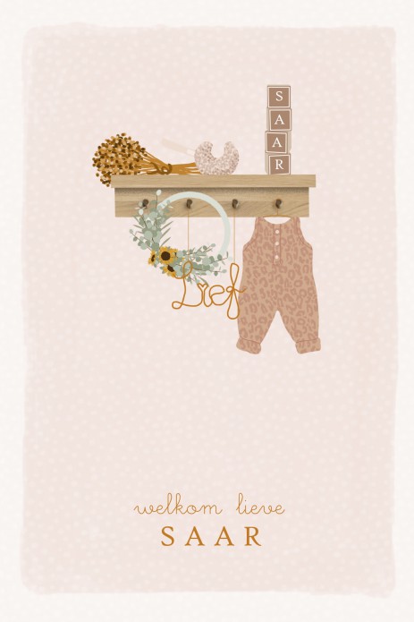 Geboortekaartje babykleertjes meisje kapstokje