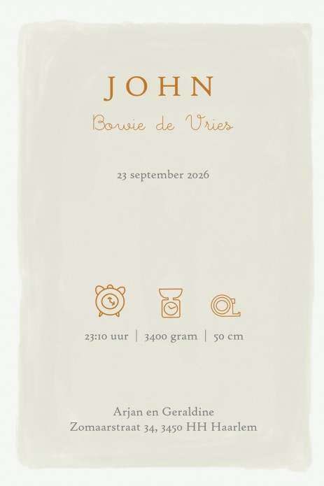 Geboortekaartje bohemian met babykleertjes, babykamer spulletjes in boho stijl in warme pastel tinten. Een lief geboortekaartje waar je met behulp van de beeldbank jouw eigen draai aan kan geven. Een bedje en een kapstokje of alleen het wandrekje met baby