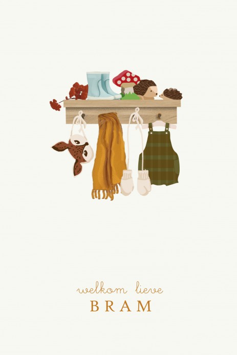 Geboortekaartje babykleertjes babykamer kapstok herfst