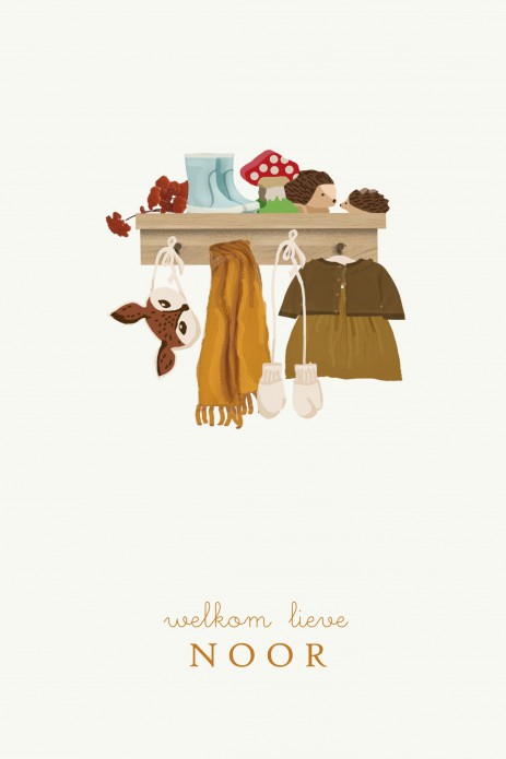 Geboortekaartje babykleertjes babykamer kapstok herfst