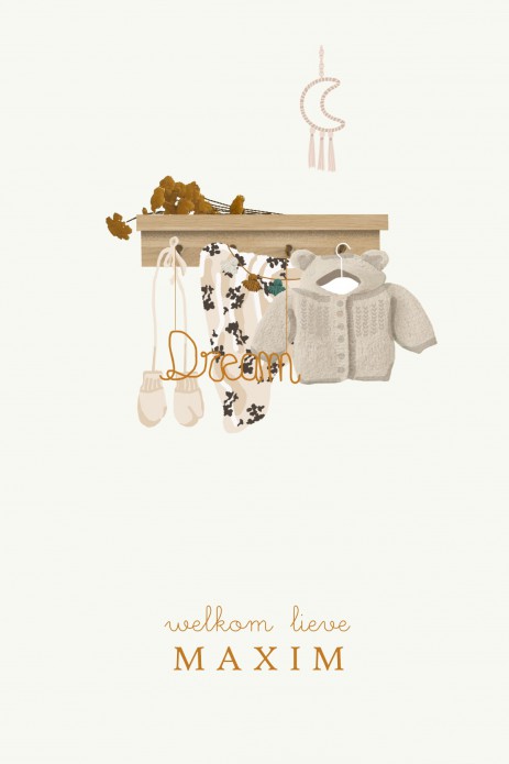Geboortekaartje babykleertjes babykamer kapstok winter