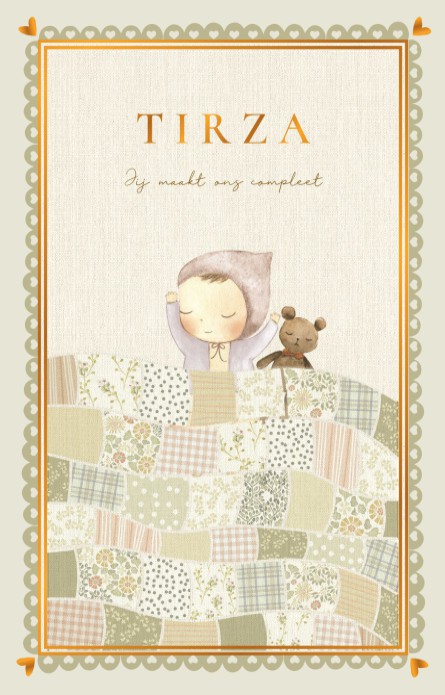 Geboortekaartje bedje met lappendeken