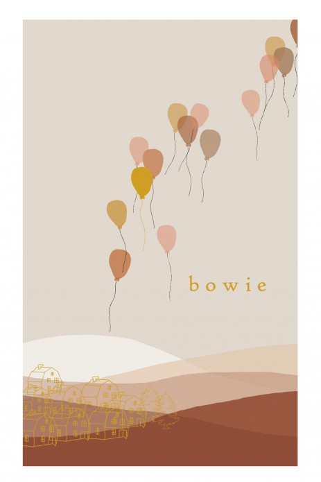 Geboortekaartje dorp in de bergen met ballonnen