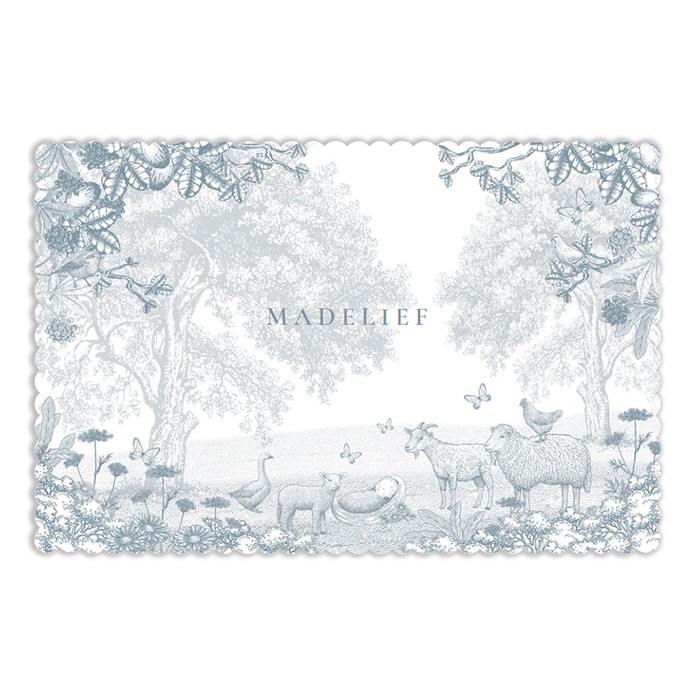 Geboortekaartje boerderij monotoon blauw met schulprandje