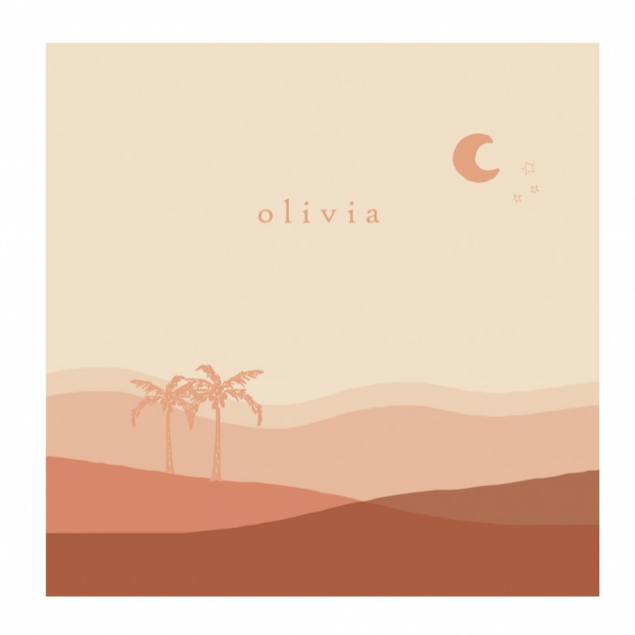 Geboortekaartje sereen landschap met palmen met roségoud folie