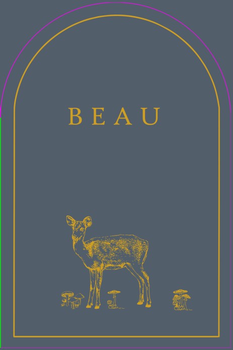 Geboortekaartje met hertje in boogvorm. Minimalistisch met een mooi kadertje en lijntekening van paddenstoelen.