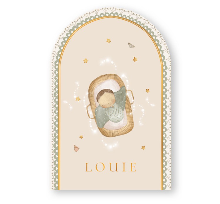 Geboortekaartje boogvorm mandje met baby