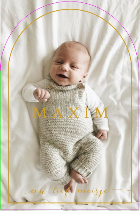 Geboortekaartje boogvorm met foto en folie