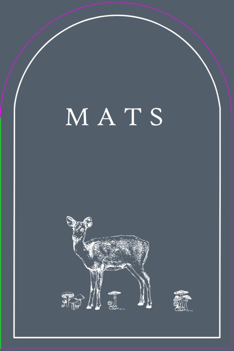 Geboortekaartje met hertje in boogvorm. Minimalistisch met een mooi kadertje en lijntekening van paddenstoelen.