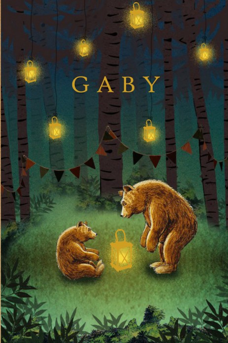 Geboortekaartje bos met beren en lantaarntjes