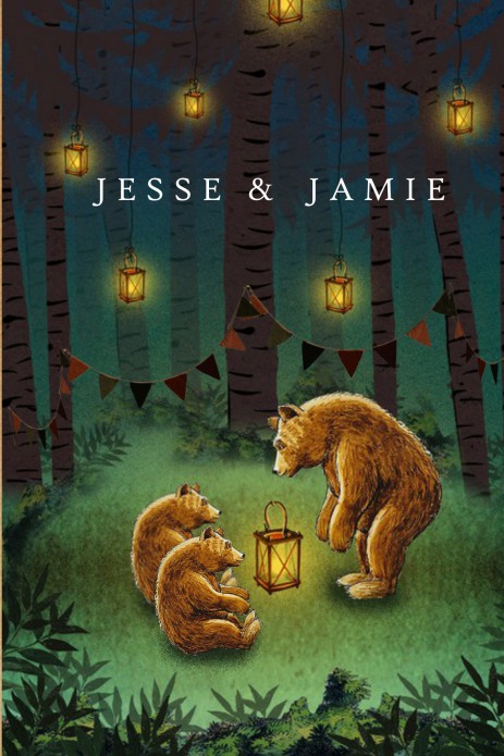 Geboortekaartje bos met beren tweeling