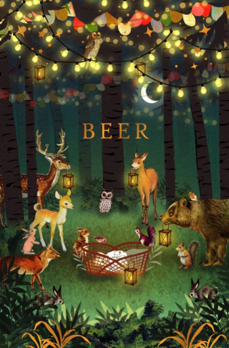 Geboortekaartje bos met bosdieren lichtsnoeren