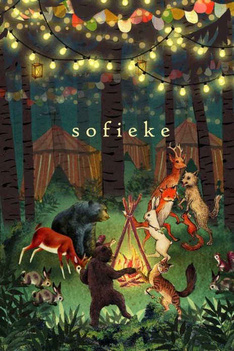 Geboortekaartje bos festival met dansende dieren