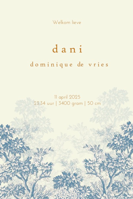 Een prachtig geboortekaartje in mono kleuren met hertjes. Het doet een beetje denken aan de vroegere etsen, een beetje vintage. Heel romantisch geboortekaartje in prachtige kleur. Vraag eens de gratis proefkaart aan.