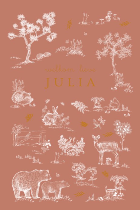 Geboortekaartje bosdieren roestbruin