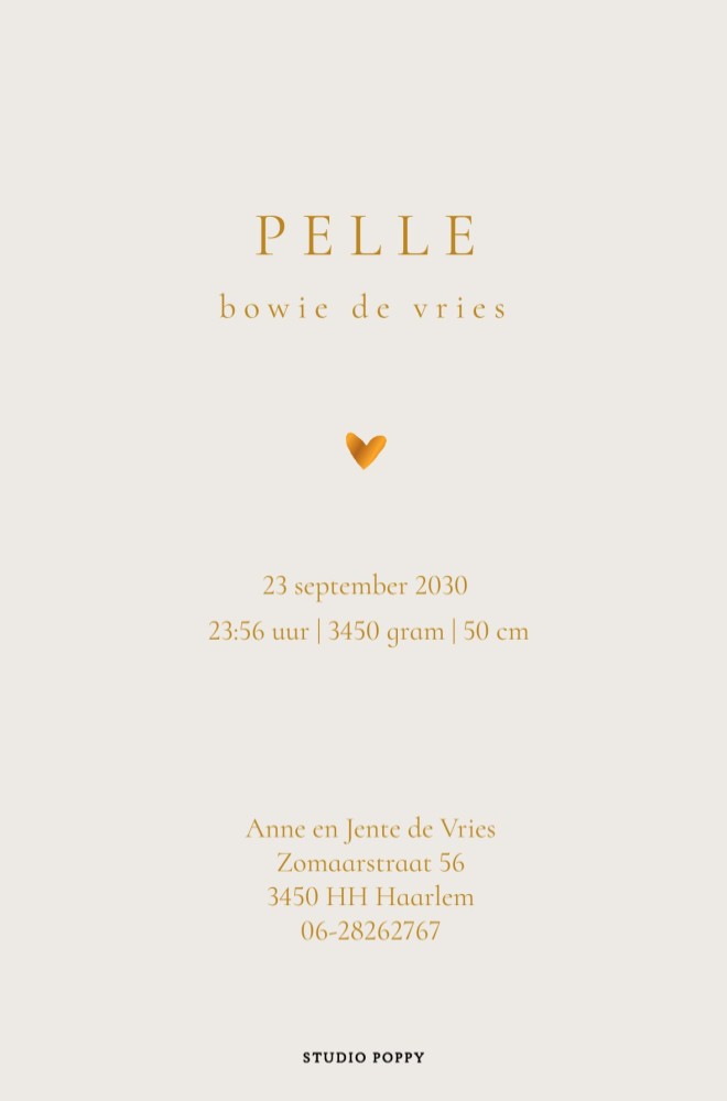 Een heel stijlvol geboortekaartje met handgetekend monogram. Het monogram is er uiteraard in alle letters van het alfabet. Kijk even in de beeldbank onder  alfabet  voor jouw letter. De letter is ook om te zetten in folie.  