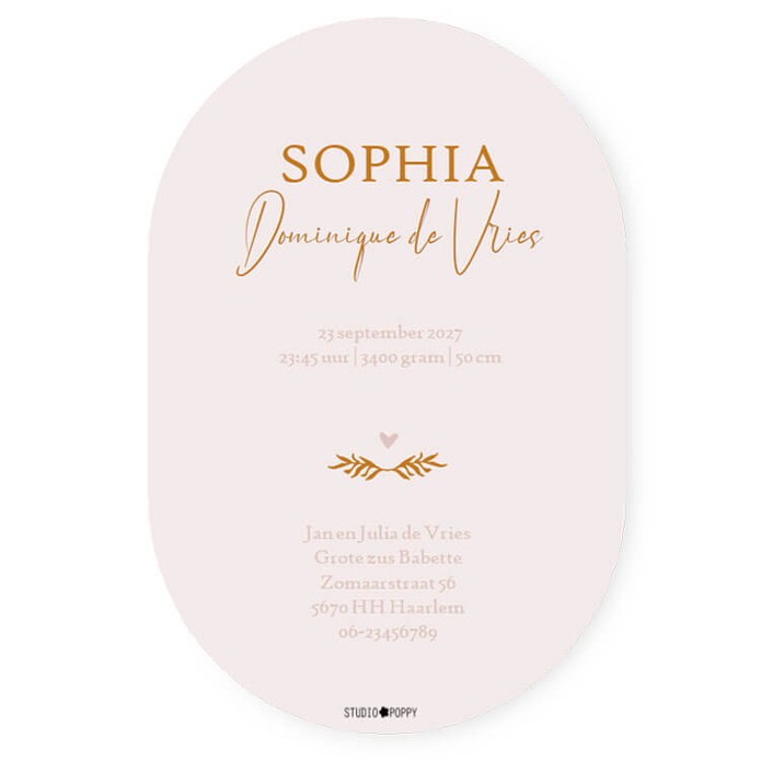 Geboortekaartje met botanisch monogram in bijzondere vorm. We hebben diverse letters van het alfabet, dus ook eentje met jouw gewenste letter. Vraag eens een gratis proefkaartje aan als je de kaart in het echt wil zien.