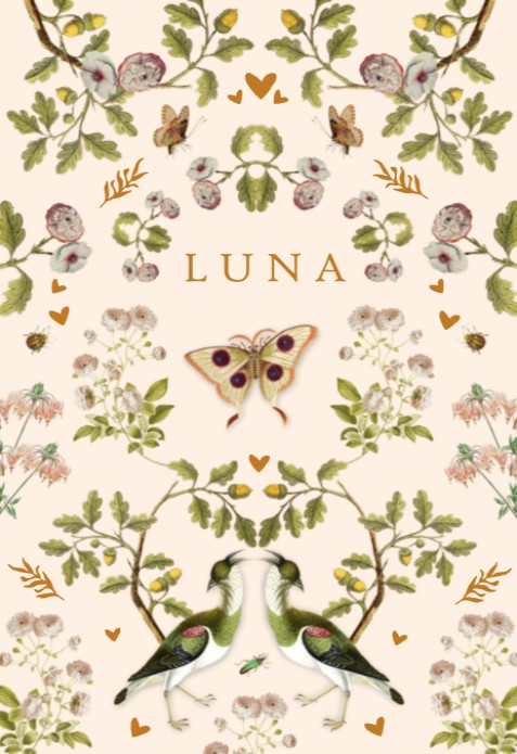 Geboortekaartje vintage botanisch folklore