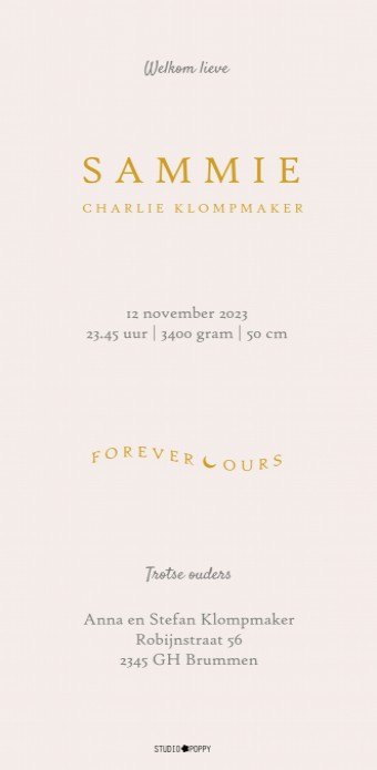 Geboortekaartje bohemian met babykleertjes, babykamer spulletjes in boho stijl in warme pastel tinten. Een lief geboortekaartje waar je met behulp van de beeldbank jouw eigen draai aan kan geven. Een bedje en een kapstokje of alleen het wandrekje met baby