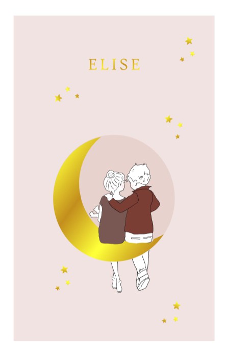 Geboortekaartje foliedruk met vader en moeder