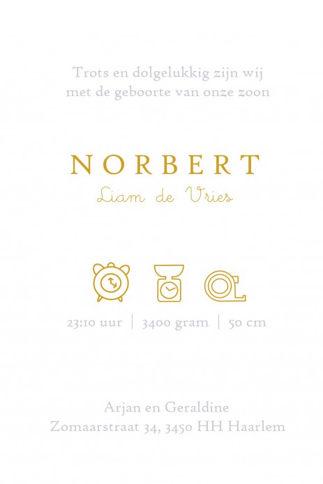 Sereen geboortekaartje met regenboog voor jongen in het blauw. De kaart is met of zonder folie te bestellen.