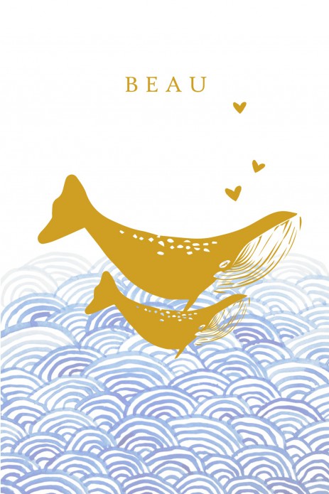 Geboortekaartje foliedruk walvis met watercolour