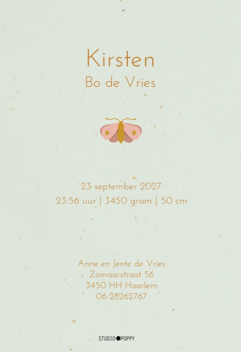 Geboortekaartje met handgetekende bloemen die je zelf kunt rangschikken. Bonte kleuren maken het een vrolijk en illustratief geboortekaartje om te bewaren. Kijk eens naar andere bloemen geboortekaartjes, keuze genoeg!