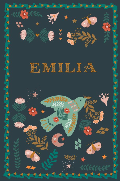 Geboortekaartje folklore vogel en vlinders