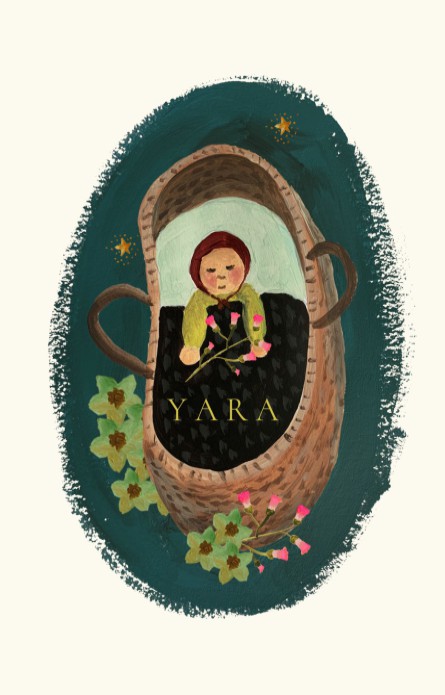 Geboortekaartje handgeschilderd mozes wiegje